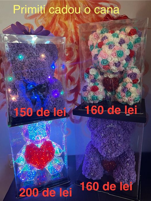 Ursulet realizat din trandafiri inima poseta sapun cana cadou