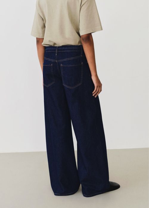 MANGO Дамски дънки с широк крачол цвят индиго