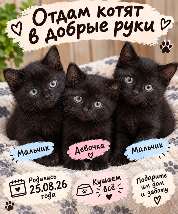 Отдам котят в добрую семью.