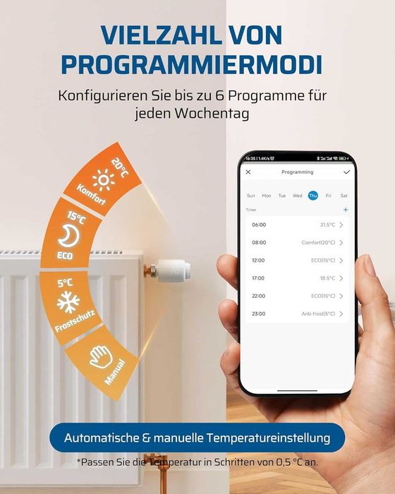 Termostat Inteligent Radiator DEWENWILS WiFi – Programabil, Control prin Aplicatie, Alexa Google, Economie Energie