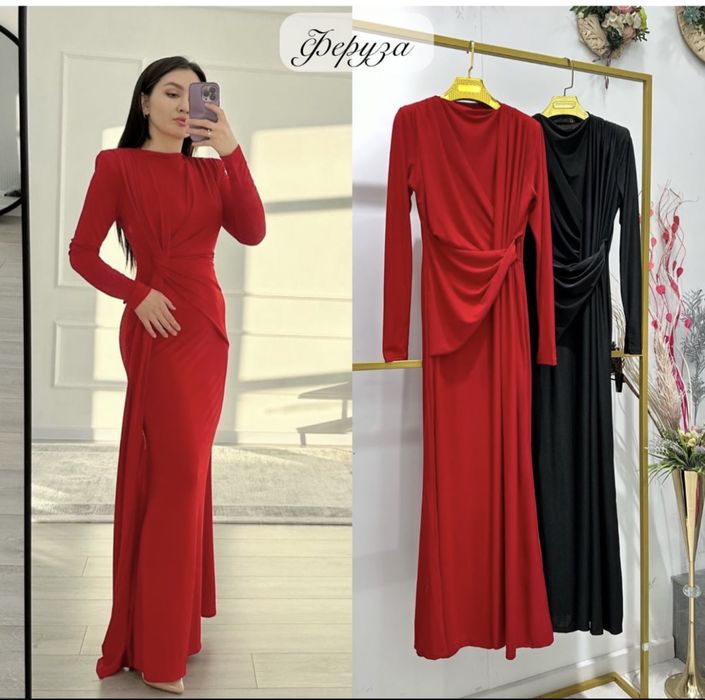 красное нарядное платье