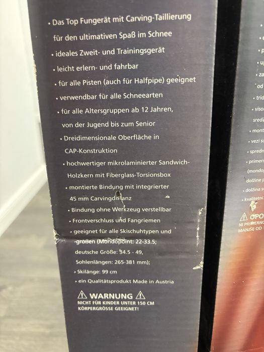 Schiuri scurte / Snowblade 99 cm NOI în cutie – legături reglabile