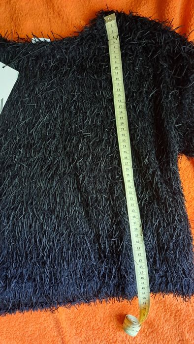 Tricou de dama, cu franjuri, negru, NOU (Zara)