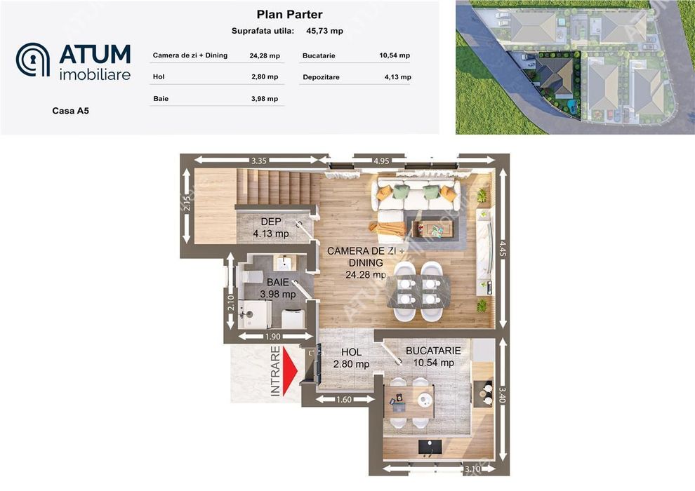 Casa individuala complet finisata 3 camere si 290 mp teren