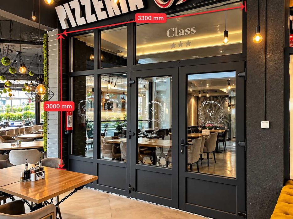 Geamuri termopan cu sticla + uși restaurant / vitrine mari cu deschidere – de la 2300 până la 5300 mm