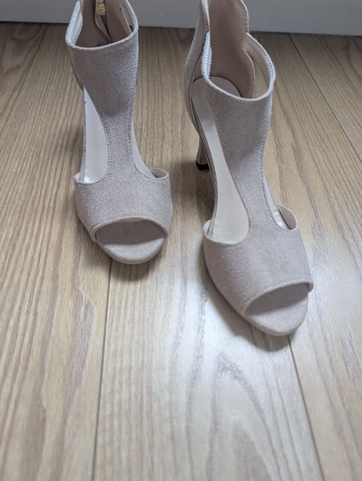 Sandale damă elegante din piele întoarsă ecologică bej/nude, mărimea 38 (