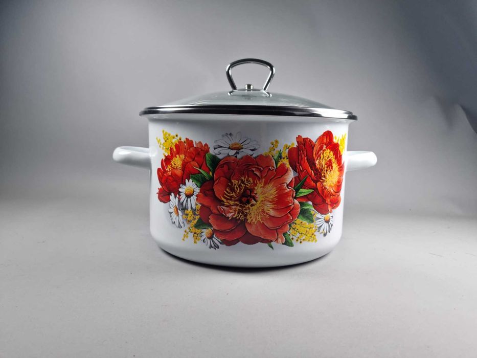 Емайлирана тенджера със стъклен капак 5,5л