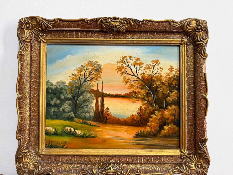 pictura pe panza in ulei dim49 cm x 59cm tablou vechi pictat pe panza in ulei