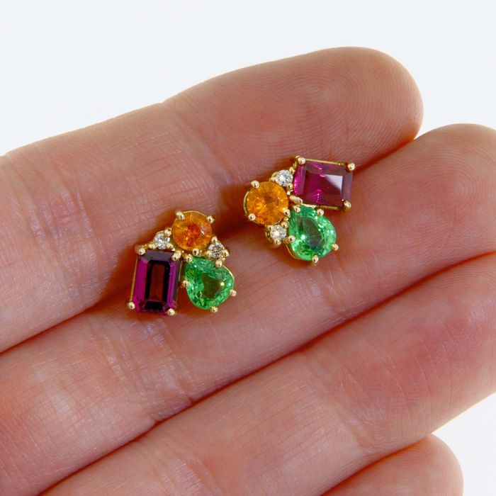 Cercei din aur 14K cu granate naturale și diamante – cadou premium