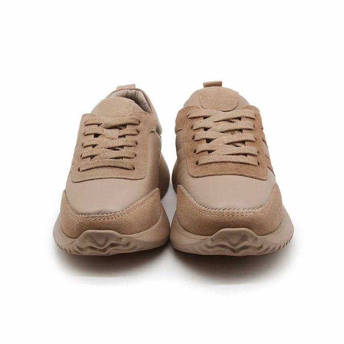Дамски бежови спортни обувки от естествена кожа и велур