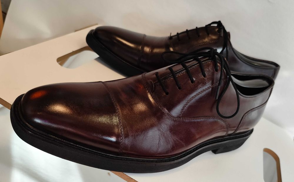 Pantofi oxford 43 cap toe  DUNE London piele naturala moale burgundy brown lucios