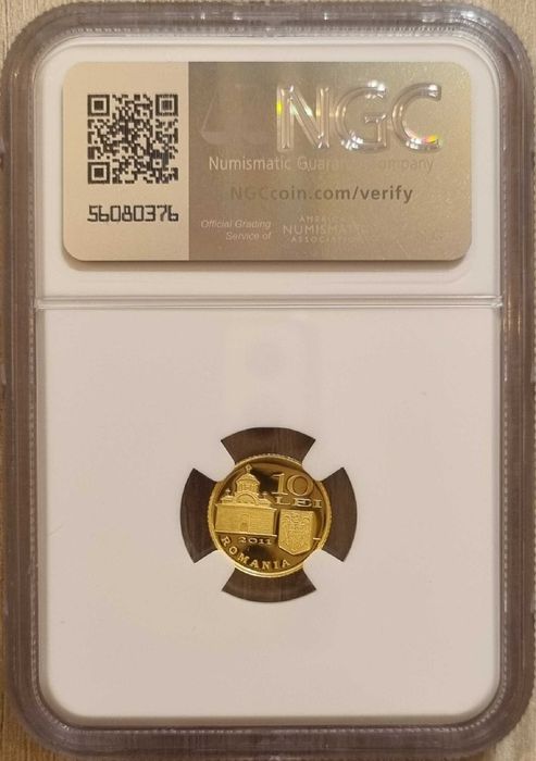 Moneda istoria aurului BNR Paftaua Curtea de Arges gradata NGC PF 70