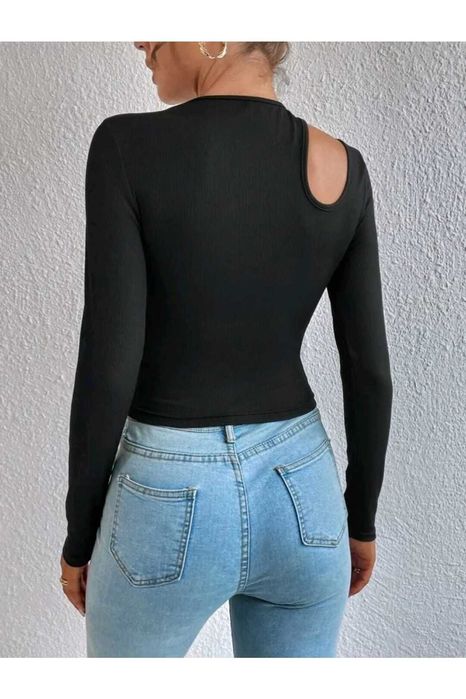 Новый черный Лонгслив в рубчик с вырезом Турция