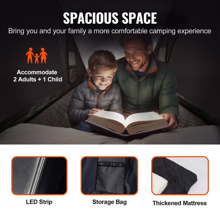 Cort de plafon auto carcasa rigida 2-3 persoane cu amortizoare pe gaz, scara telescopica 2,3 m, saltea groasa, impermeabil, SUV pickup