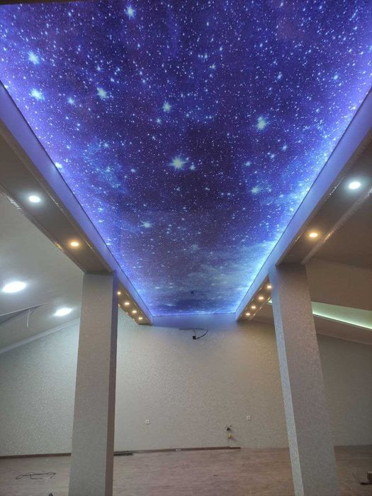 Натяжной потолок белый / цветной - матовые и глянцевые, 3D потолок