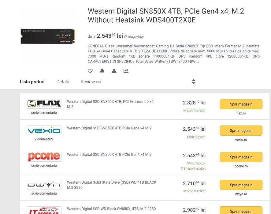 SSD 4TB WD Black SN850X PCI Express 4.0 x4 M.2 2280 nou