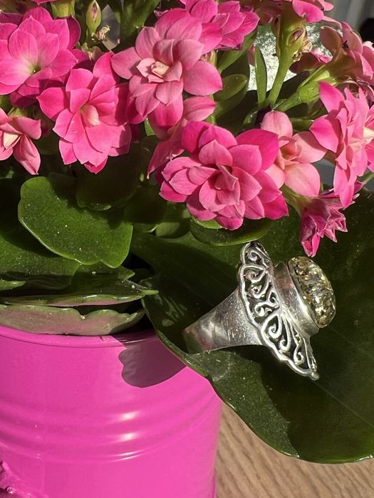 Inel atgint 925 cu chihlimbar verde