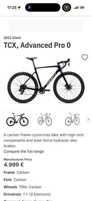 Giant TCX Advanced Pro 0 Carbon - Gravel / Cyclocross - SRAM AXS