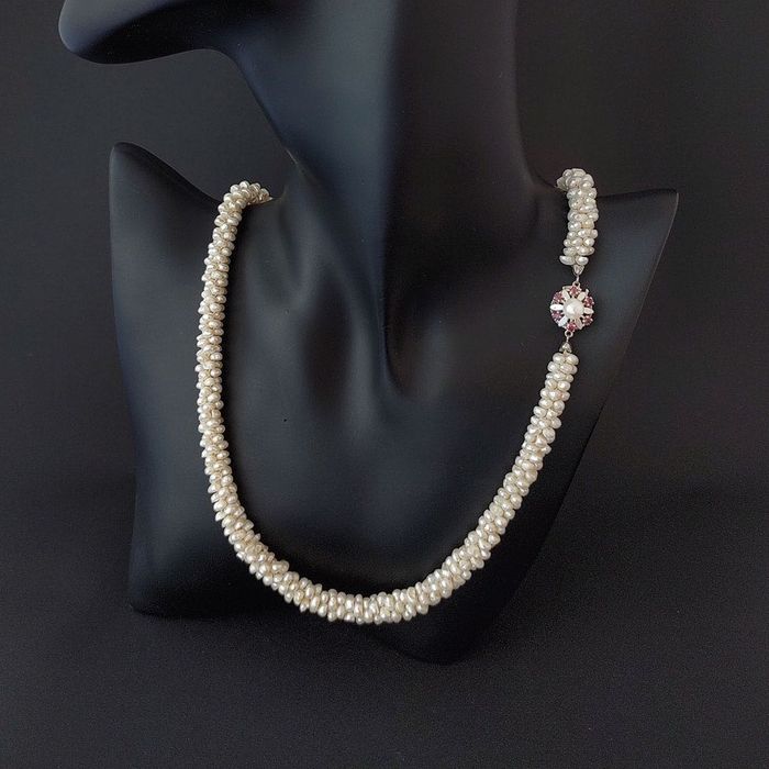 colier vintage perle, aur alb 14k, rubine, certif.