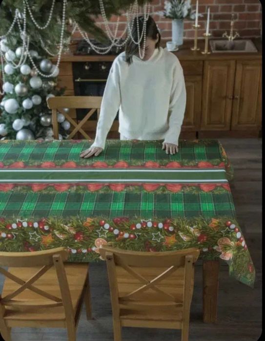 Новогодняя скатерть 145×220 см.Отличный подарок на новый год