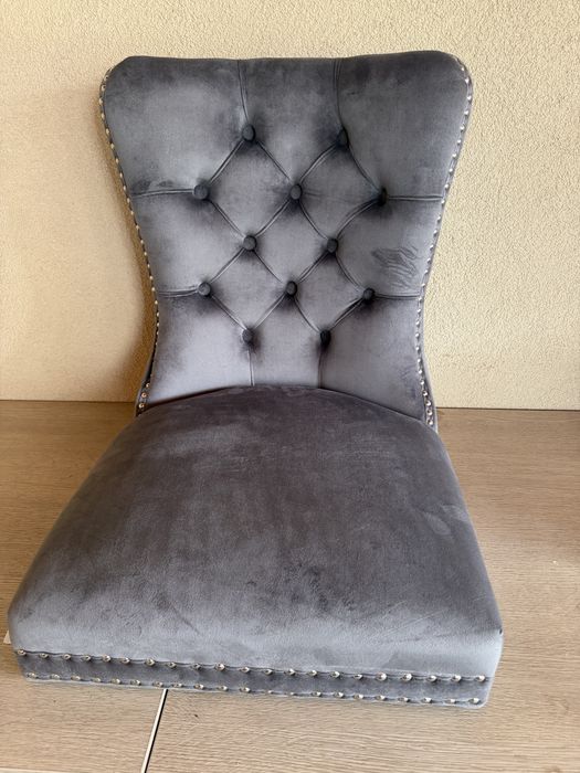 Scaun tapitat dining MIYA, gri/negru, stofa catifelata, 54x60x100 cm