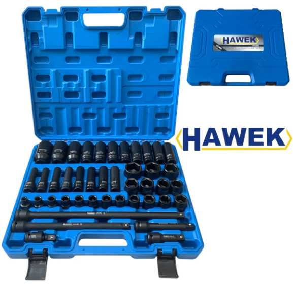 Професионален комплект ударни вложки и удължения 43части 1/2“ HAWEK