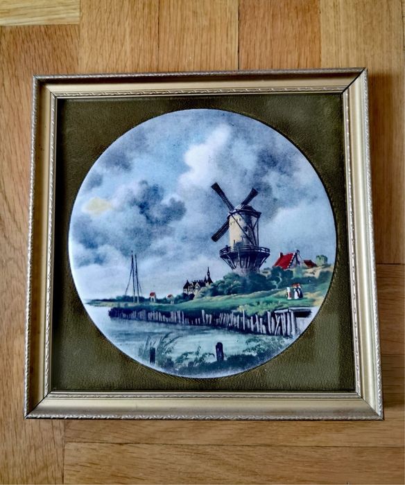 Картина миниатюра плакет 2бр антикварна керамика ръчно рисувани рамки