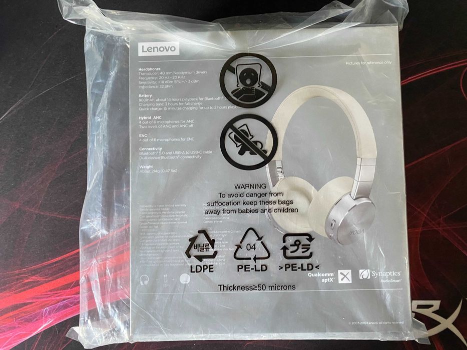 Casti wireless Lenovo Yoga, Active Noise Cancelling, USB-C, Crem