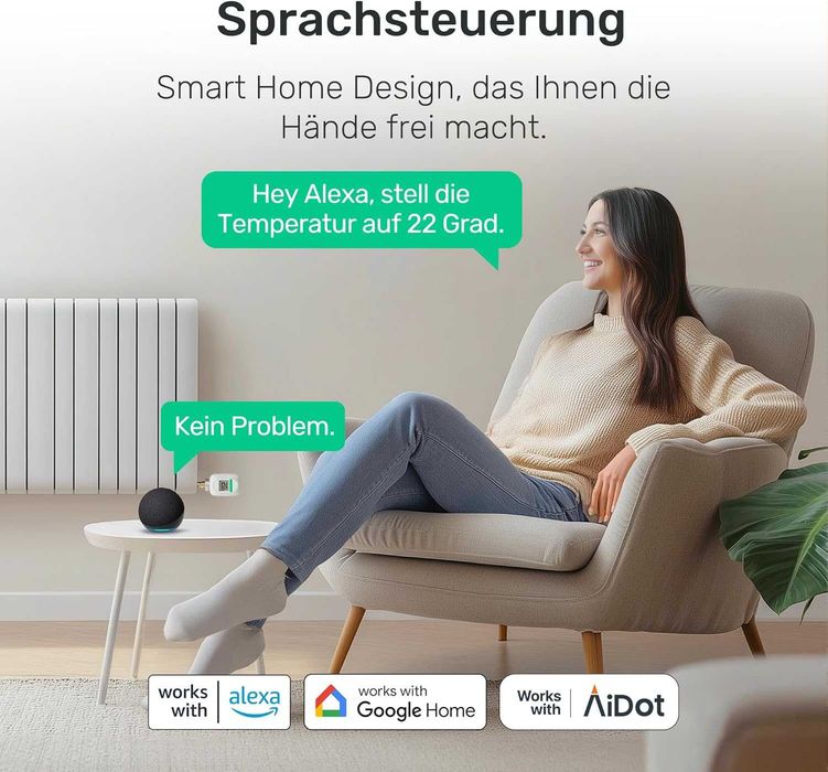 Set termostat radiator smart Winees + 1 hub SubG program,Alexa Google