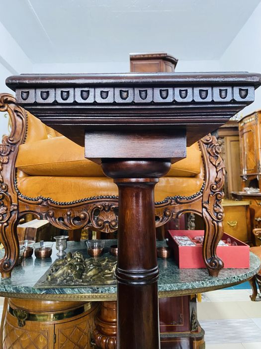 Piedestal Vintage Coloana Suport Lemn Masiv Sculptat Gheare Leu