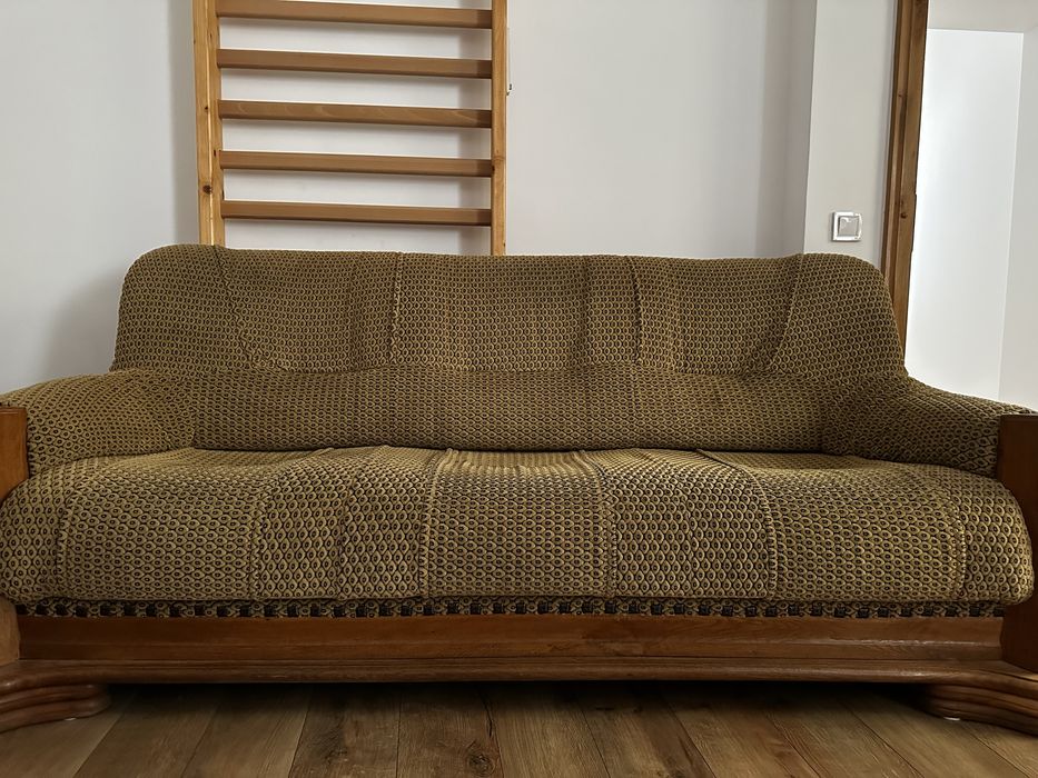 Set living canapea 3 locuri cu 4 fotolii din lemn masiv stejar