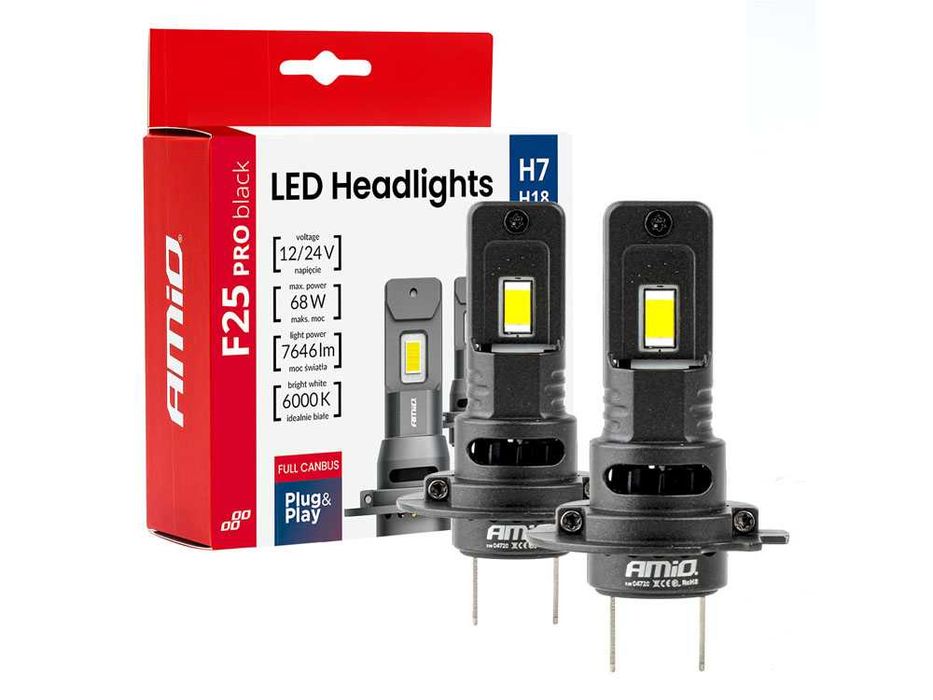 Set Doua Becuri Led Cu Canbus F25 PRO BLACK H7 / 68W 12V / 24V AMIO