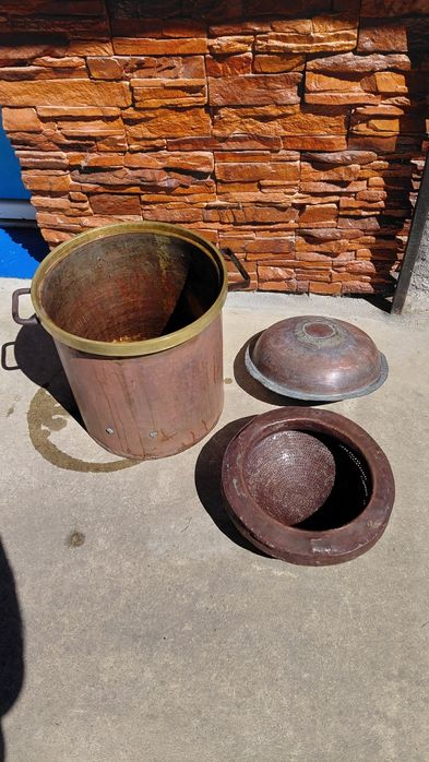 Oala cupru, alama cu sita si capac 30 litri