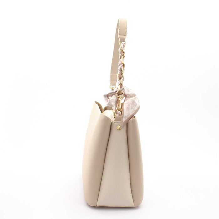 Нова дамска кожена чанта PUAFELI LY94 beige бежово кремаво еко кожа златна раница две дръжки презрамки луксозен модел