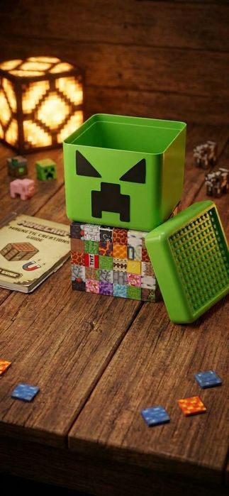 Set cuburi magnetice + cutie depozitare Minecraft Creeper/ TNT + figurine