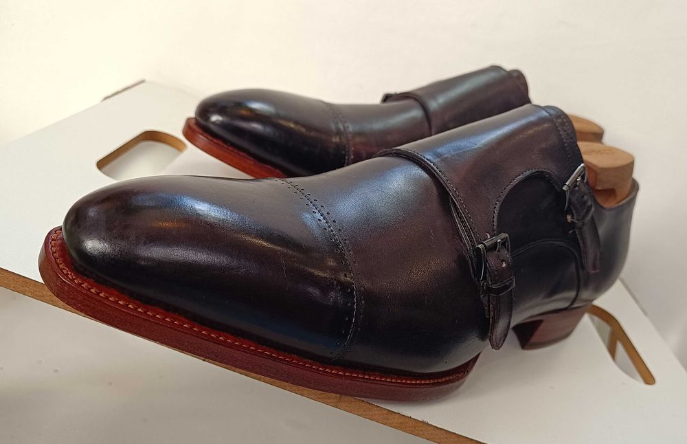 Panfofi de lux 45.5 46 46.5 monk GREVE NOI lucrati manual piele patina