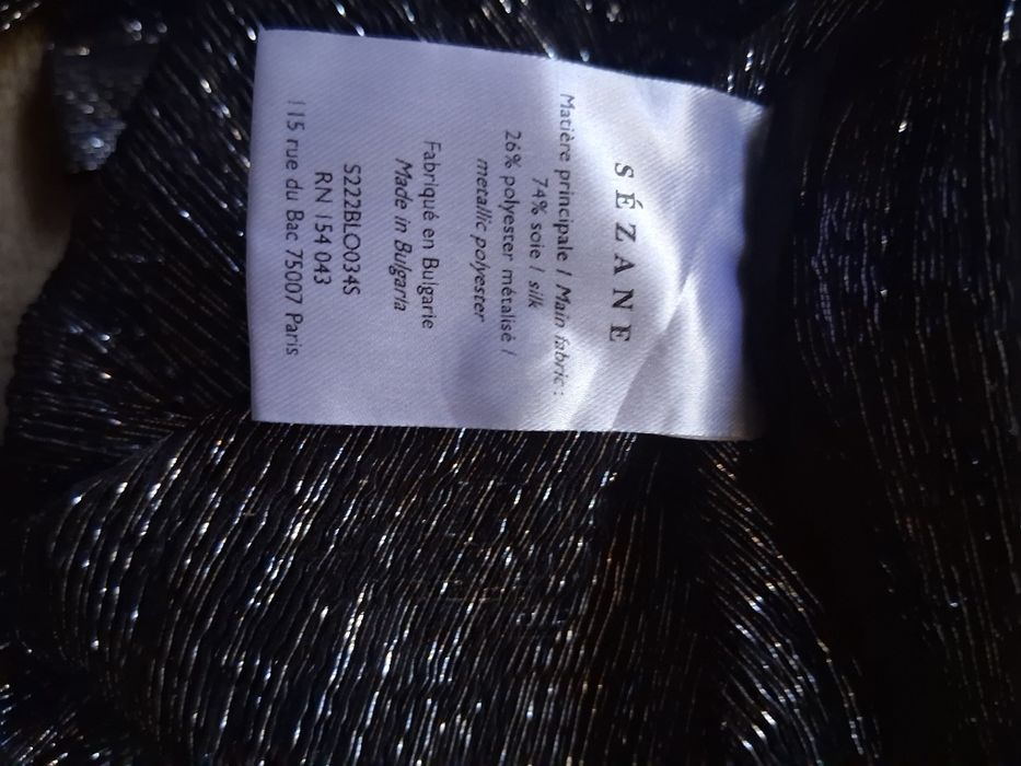 Sezane  Silk Abelia Blouse Metallic Silver-
