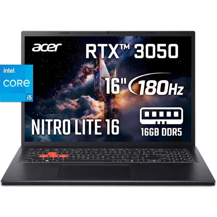 Acer Nitro Lite 16 IPS 180Hz  i5 13420H 16GB DDR5 512GB RTX 3050 6GB