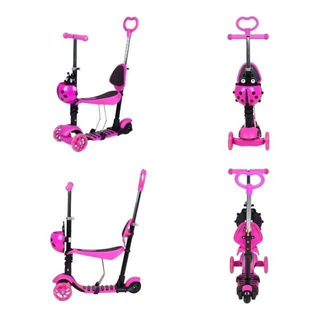 Trotineta 5 in 1 Buburuza, cu spatar, scaun si maner reglabil