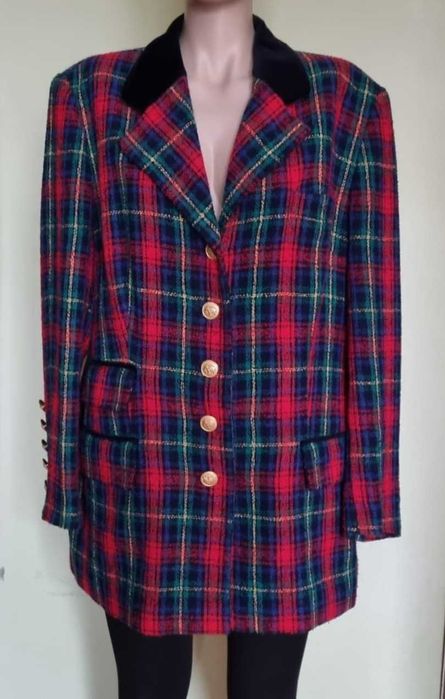 Sacou, lana boucle 87%, model tartan, marimea L-XL