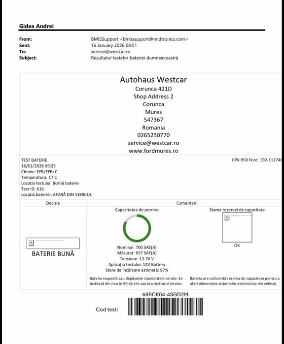 Baterie auto Start-Stop EFB Ford 12V 70Ah 700A