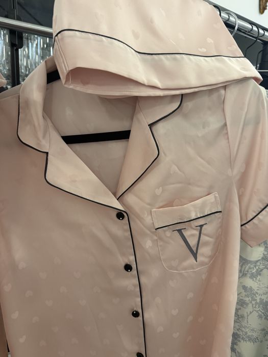 Pijama damă satin roz pudră |.Monogramă NOUĂ