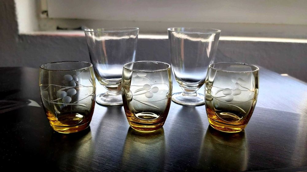 Комплект (5) винтидж чаши за шот от български кристал + 5 бр = 10бр