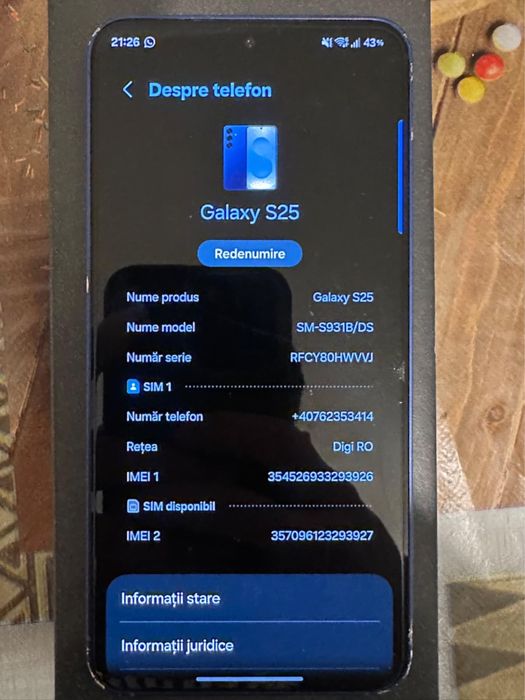Samsung s25 aproape nou