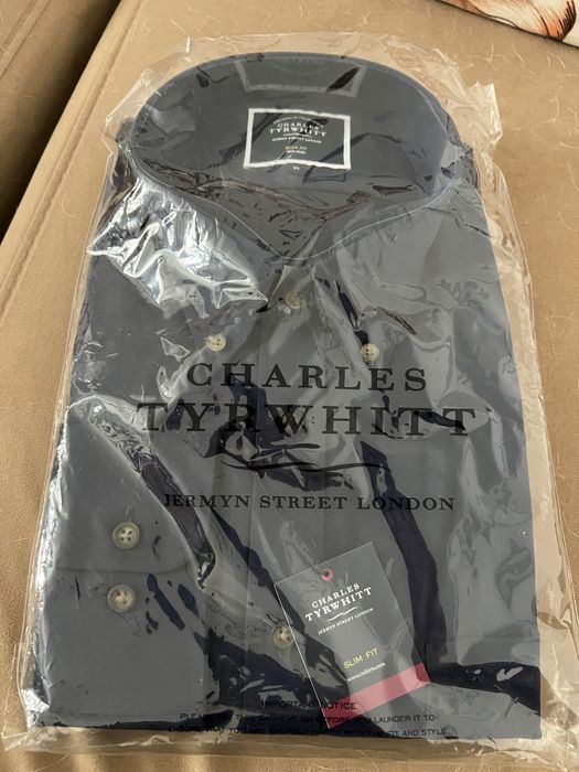 Риза Charles Tyrwhitt XL Navy Plain Slim Fit Non-Iron