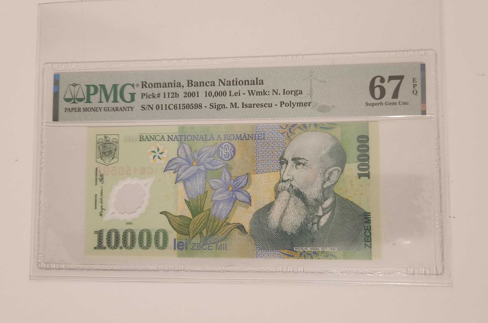 Vand bancnota gradata 10.000 lei din 2001 PMG67 epq