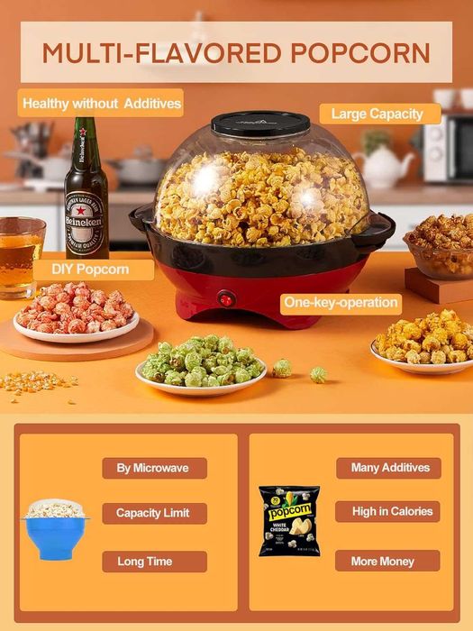 Машина за Пуканки с Незалепващо Покритие HOUSNAT, 5.5L 800W