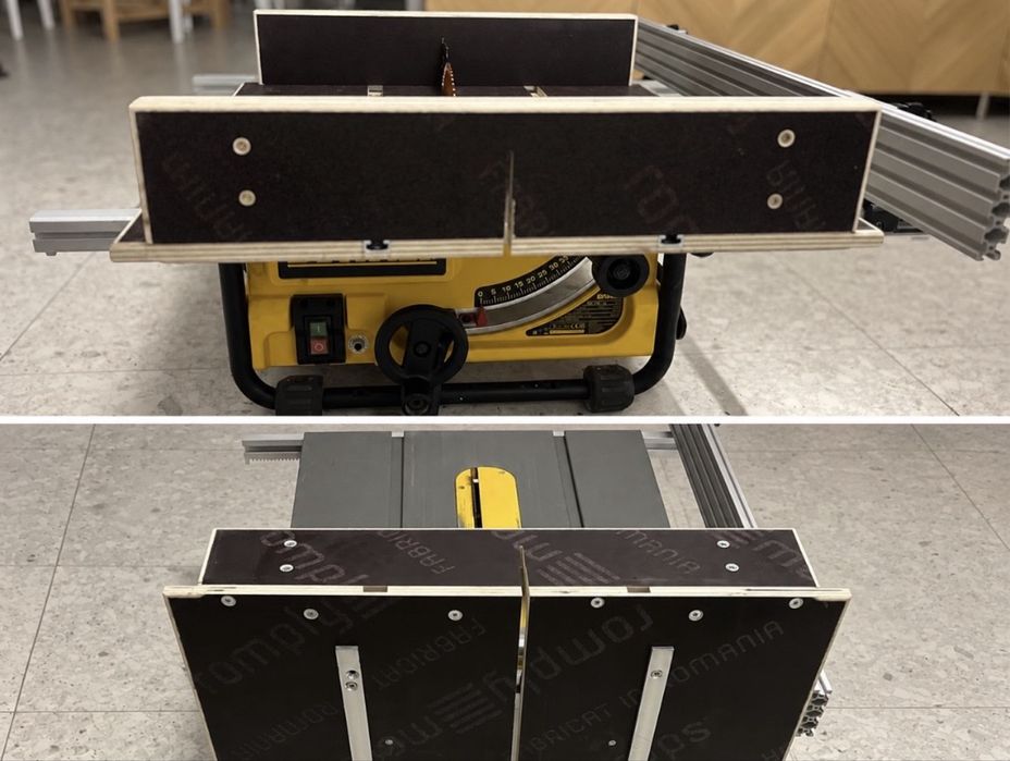 DeWalt DW745 – masă glisantă, șine extinse, suport și soft-start