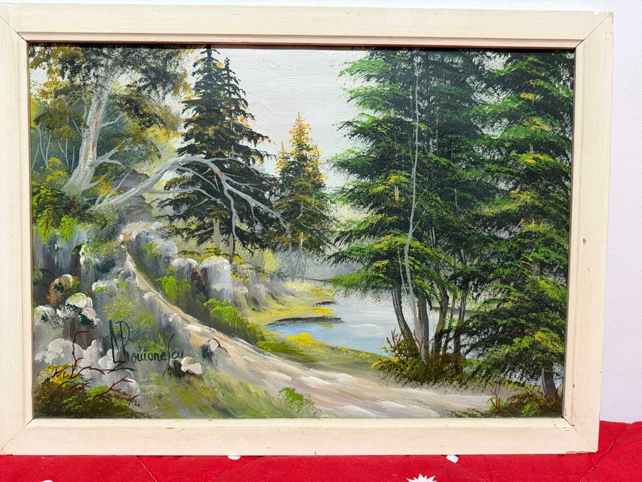 tablou pictat manual in ulei pe panza dim 56x41cm semnat cu rama ulei