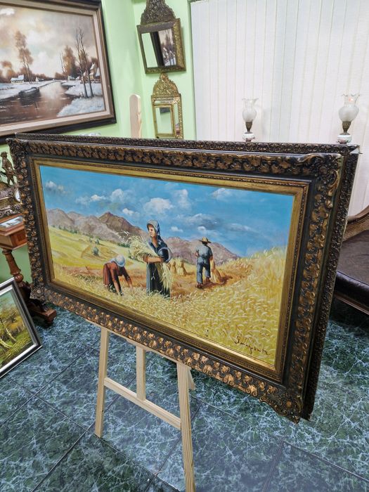 Уникална голяма антикварна авторска картина масло